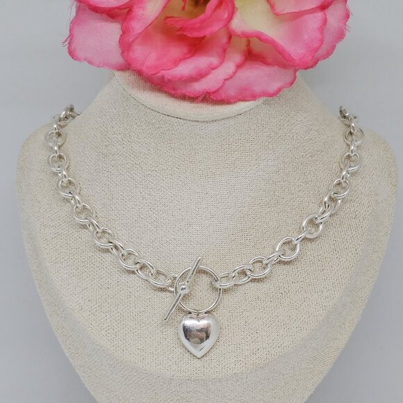 STERLING SILVER 925 HEART TOGGLE NECKLACE 20" - Picture 9 of 12